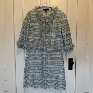 St. John Shimmering Silver and Blue Dress with Jacket